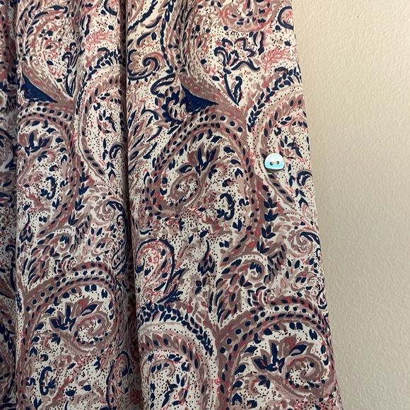 Daniel Rainn size small pink, blue white long sleeve blouse with crochet yoke - Picture 3 of 7